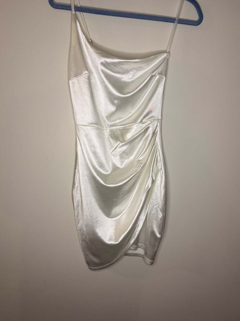 Windsor White Satin Ruched‎ Asymmetrical Mini Dress
